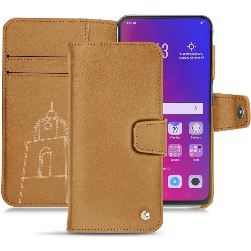 Noreve Lederschutzhülle Wallet (Oppo Find X), Smartphone Hülle, Braun