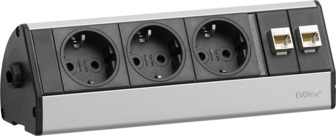 Evoline 93004783 Steckdosenleiste ohne Schalter 3fach Schwarz, Silber Schutzkontakt 1St. (3 x)