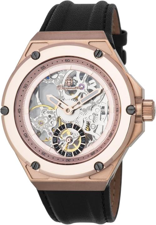 Burgmeister Horloge mécanique classique à remontage manuel avec cadran squeletté et fond transparent (Montre squelette)