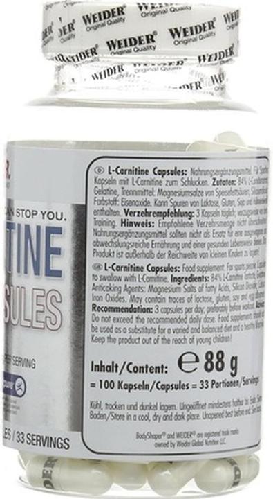 Actual product image Weider BodyShaper L-Carnitine Caps (100 Caps) (100 Piece, Capsules)