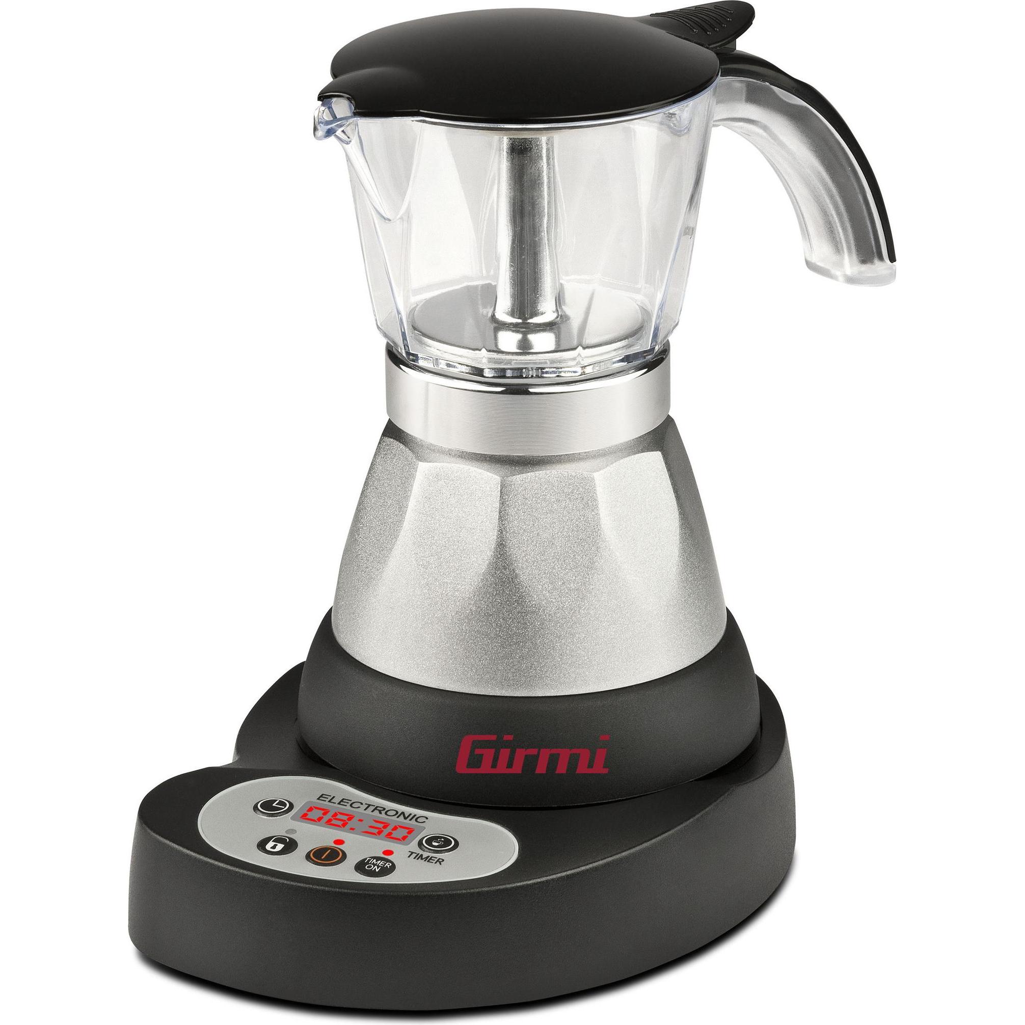 Girmi MC23 Programmierbare elektrische 3-Tassen-Kaffeemaschine, Espressokocher, Schwarz, Silber, Transparent