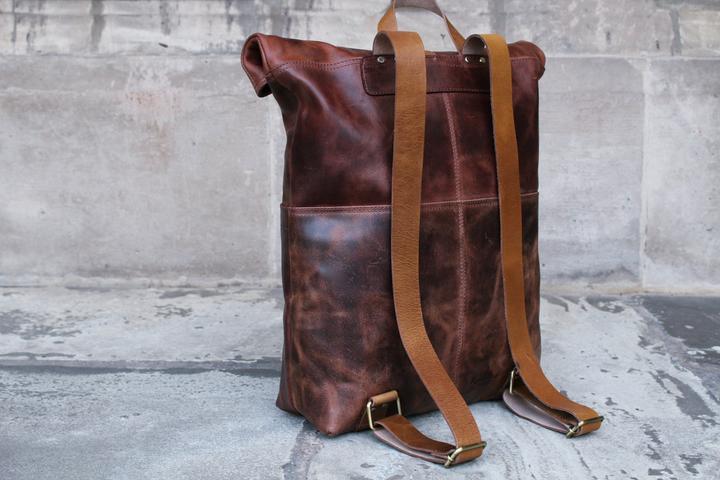 Image du produit Only-Bags.Store Sac à dos en cuir véritable fait main, sac à dos, sac de voyage vintage pour ordinateur portable