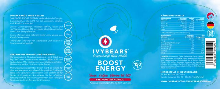Nutritional values and ingredients IVYBears Boost (1 Piece, Gummies, 280 g)