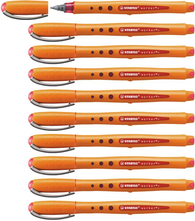 Actual product image STABILO Rollerball - worker+ - fine - pack of 10 - red (Orange, Grey, Red, 10 x)