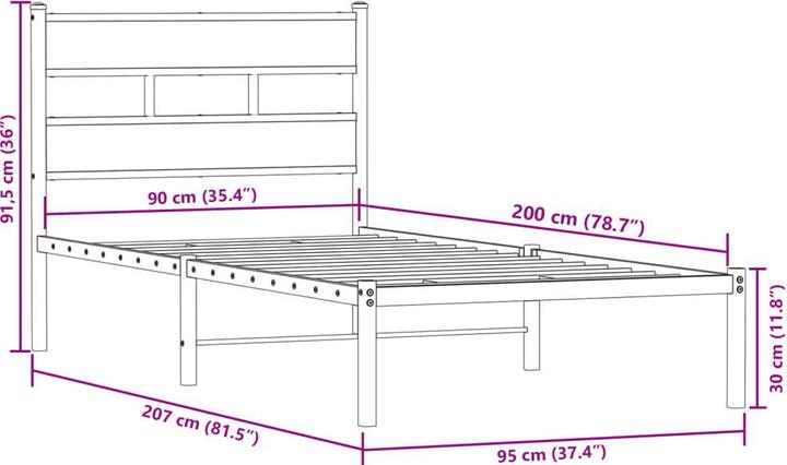 Produktbild VidaXL Bett ohne Matratze Räuchereiche (90 x 200 cm)