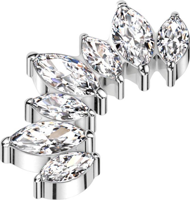 Actual product image Star Piercing Threadless silver fan with seven silver crystals (without brass, Titanium)
