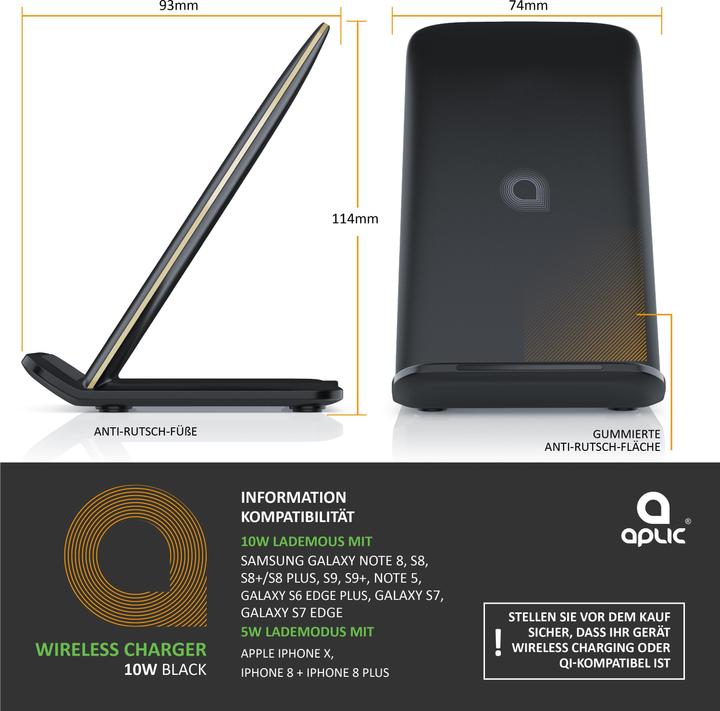 Actual product image Aplic Fast Wireless Charger with Qi 1.1
