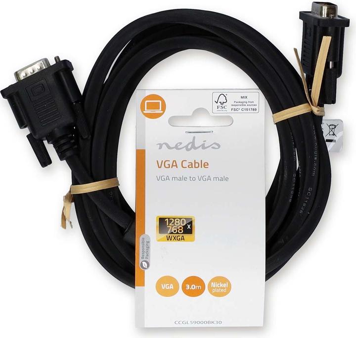 Produktbild Nedis VGA-Kabel | VGA Stecker | VGA Stecker | Vernickelt | Maximale Auflösung: 1280x768 | 3.00 m | R (3 m)