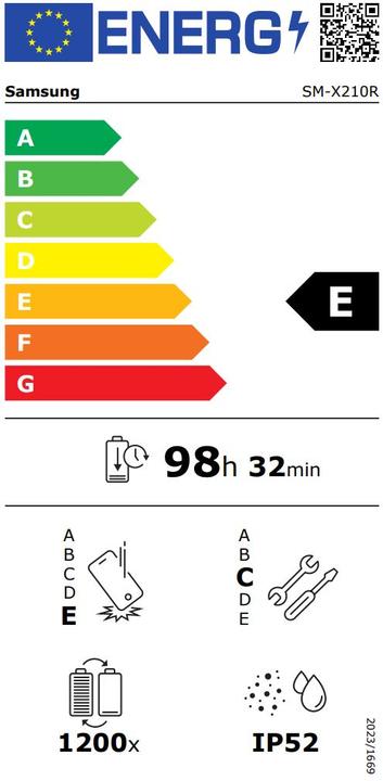 Energie-Label Samsung Galaxy Tab A9+ (2025) (nur WLAN, 11", 256 GB, Graphite)