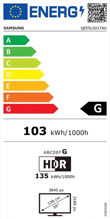 Energy Label Samsung The Serif QE55LS01TAU (55", LS01T, QLED, 4K, 2020)