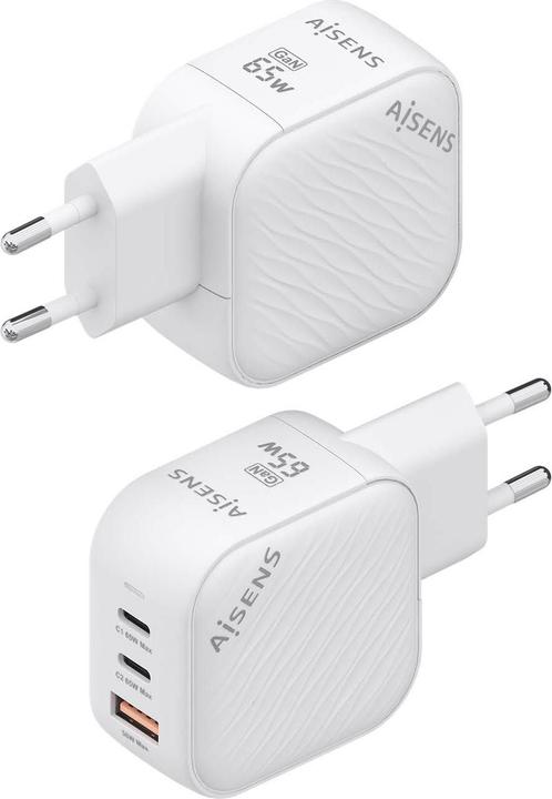 Produktbild Aisens CARGADOR GAN 65W 2XUSB-C PD3.0 QC4.0 1XUSB-A QC3.0 BLANCO (65 W, 3 Ports)