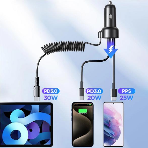 Image du produit Joyroom Chargeur de voiture filaire 3 en 1 (55W)