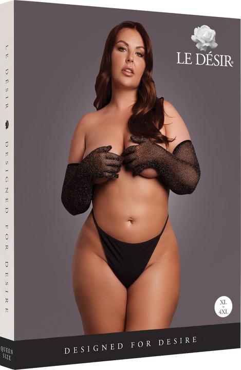 Actual product image Le Désir Shimmering Opera Gloves - One Size - Black/Gold Glitter (One size)