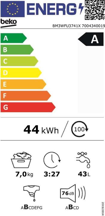 Energie-Label Beko Waschmaschine BM3WFU3741X 7kg A (7 kg, Links)