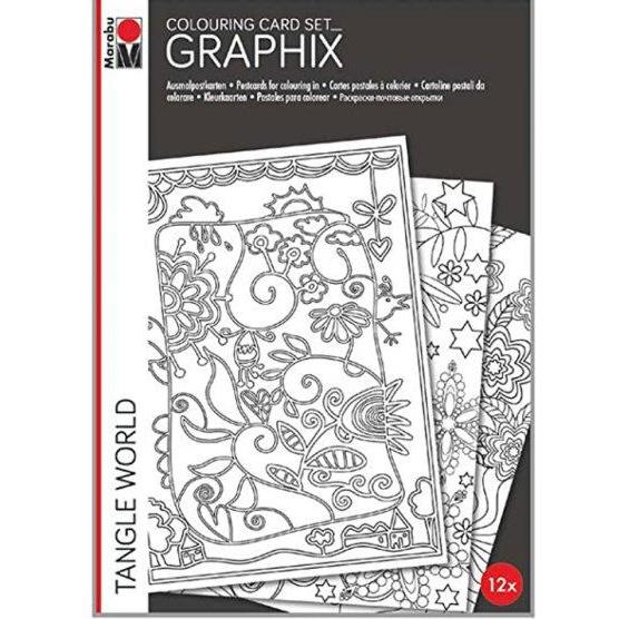 Hobby2you Graphix postcard 350g 12stk Tangle World
