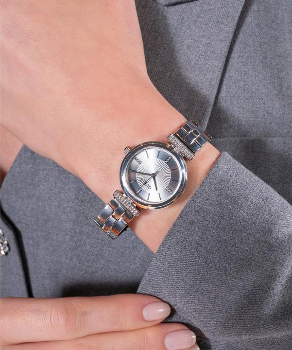 Produktbild Guess P SLV CS W/ CRYS / SUN SLV DL / P SLV BRCT Armbanduhr (Uhr mit Schmuckstein, 28 mm)