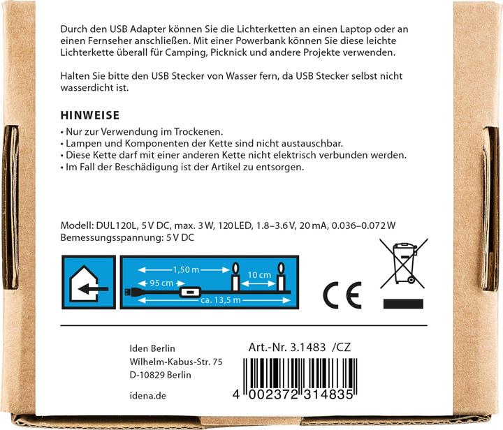 Produktbild Idena Lichterkette 120 Micro LED ww USB (13.50 m)