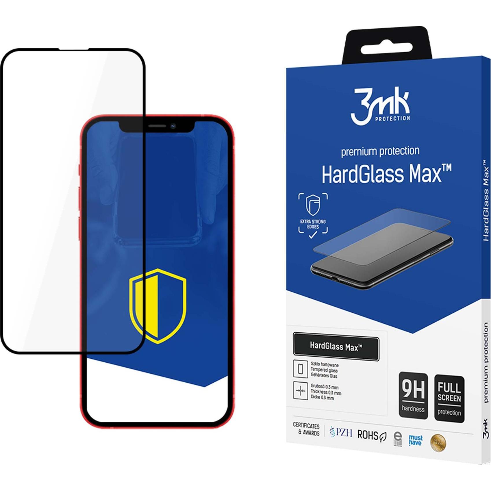 3MK HardGlass Max for iPhone 13 black frame (1 Stück, Apple iPhone 13), Smartphone Schutzfolie, Schwarz