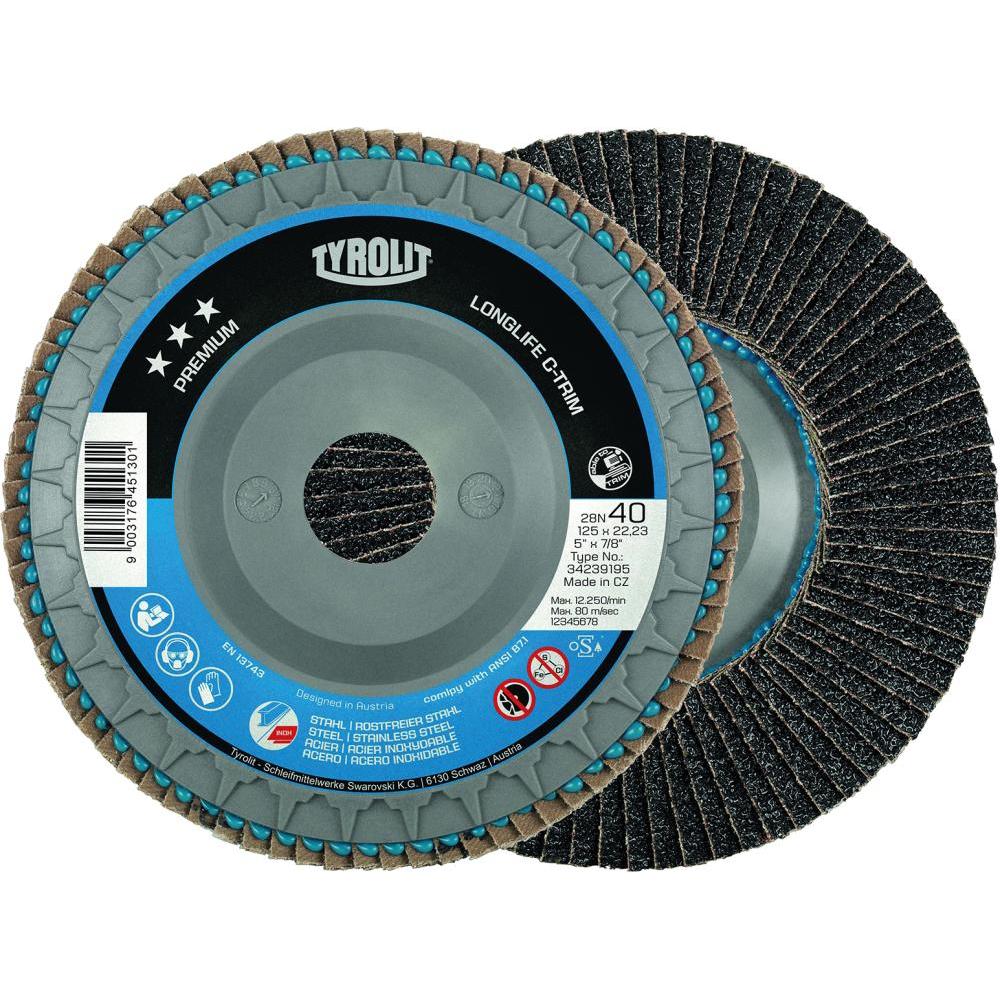 Tyrolit, Schleifmittel, Fächerscheibe LONGLIFE C-TRIM Ø 125 mm Körnung 60 flach INOX/Stahl Zirkonkorund (60)