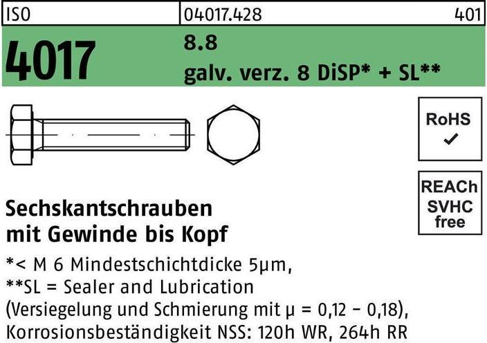 Produktbild Bufab Sechskantschraube ISO 4017 VG M 8 x 18 8.8 galvanisch verzinkt 8 DiSP+SL (200 Schrauben pro Stück)
