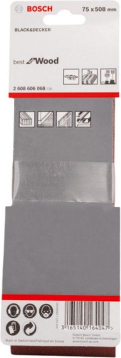 Image du produit Bosch Professional Zubehör PRO X440 bande abrasive, 75 x 508 mm, G60, G80, G100, 3 pcs. (100, 60, 80)