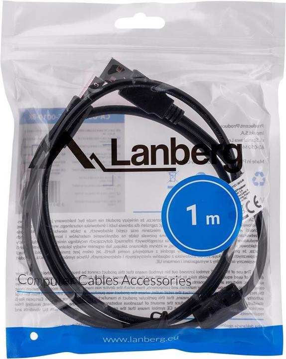 Image du produit Lanberg CA-USBA-11CC-0010-BK Câble USB USB 2.0 USB B (1 m, USB 2.0)