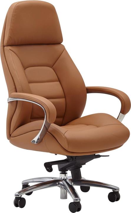 Produktbild FineBuy Bürostuhl Chefsessel Echtleder Caramel Ergonomisch XXL Drehstuhl 120 kg (49 - 55 cm)