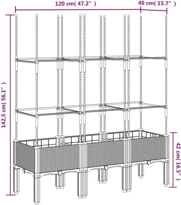 Image du produit vidaXL Bac à plantes avec treillis PP