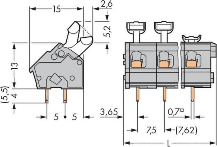 Produktbild Wago 256-510 Klemmenleiste fÃ¼r Leiterplatten 0,08-2,5 qmm grau