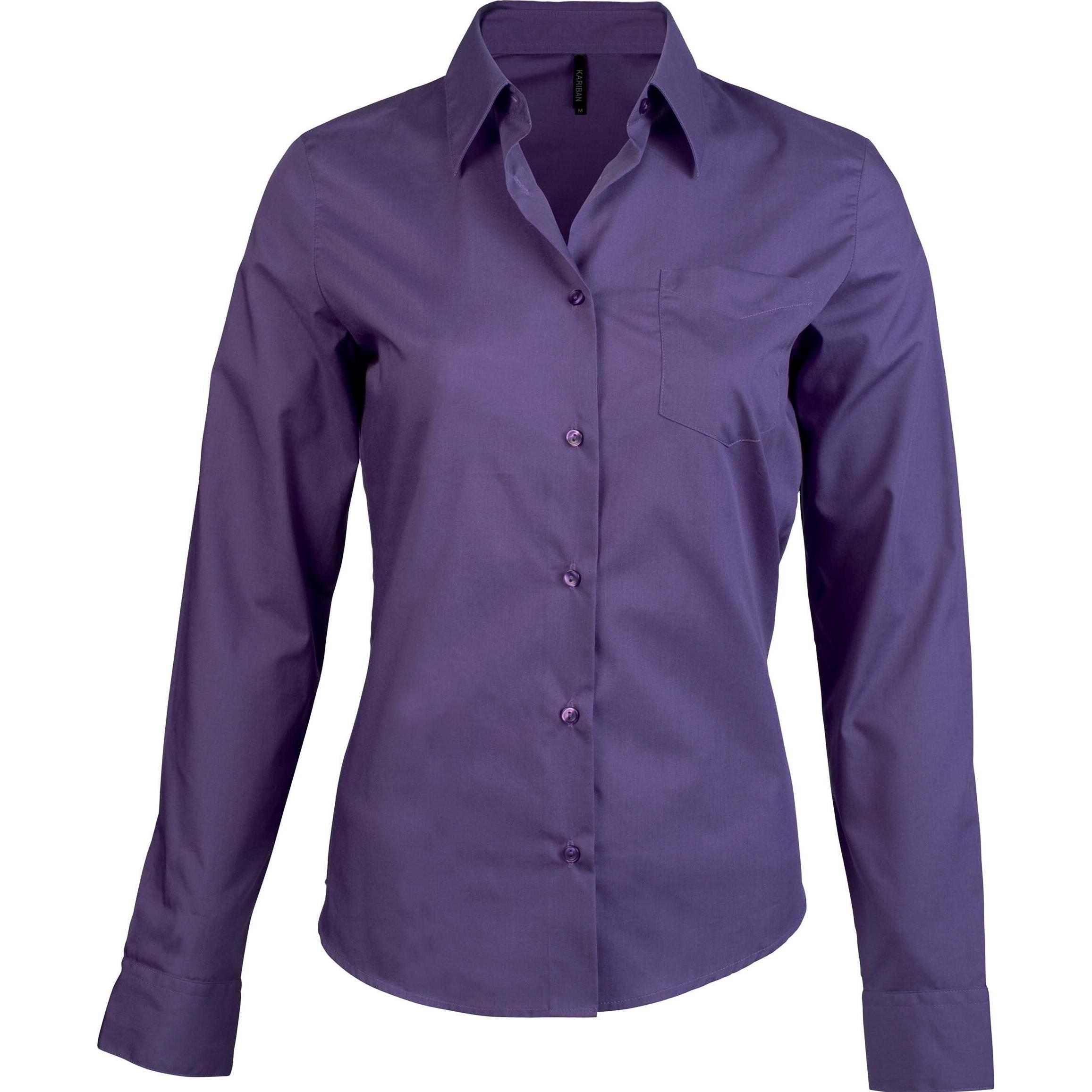 Kariban, Damen, Hemd, Damenbluse mit langen Ärmeln Jesica, Violett, (XS)