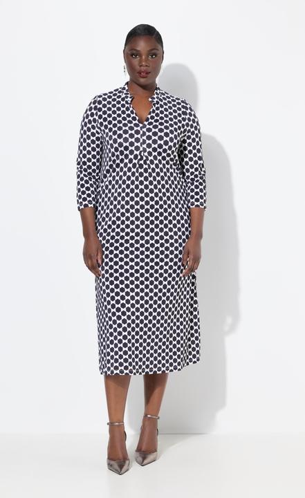 Produktbild Ulla Popken Slinky-Piqué-Midikleid, A-Linie, Stehkragen, 3/4-Arm (54)