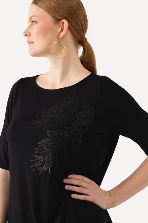 Actual product image Ulla Popken Sequined Leaf Motif 3/4 Sleeve Tee (42, 44)
