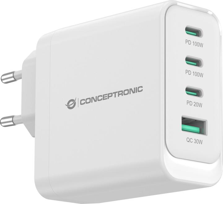 Produktbild Conceptronic Ladegerät 4Port 100W,3xUSB-C,1xUSB-A weiss (100 W, 4 Ports)