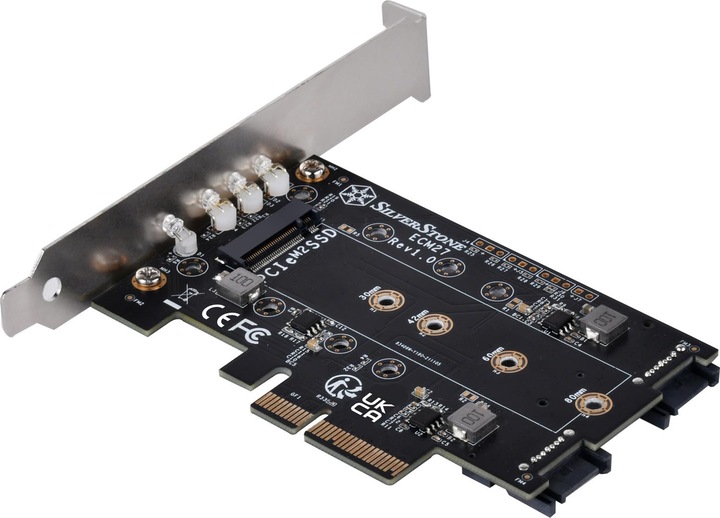 Produktbild Silverstone SST-ECM27 M.2/SATA Adapterkarte, PCIe 4.0, 1x M-Key, 2x SATA 6G - Low Profile