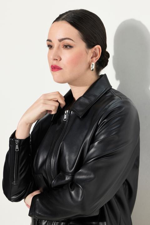 Image du produit Ulla Popken Veste oversize en simili-cuir, col chemise et fermeture à glissière à double sens (54)