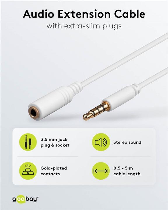 Immagine prodotto Goobay Cavo di prolunga per cuffie e audio AUX, 4 pin 3,5 mm slim, CU (0.50 m, Estensione)