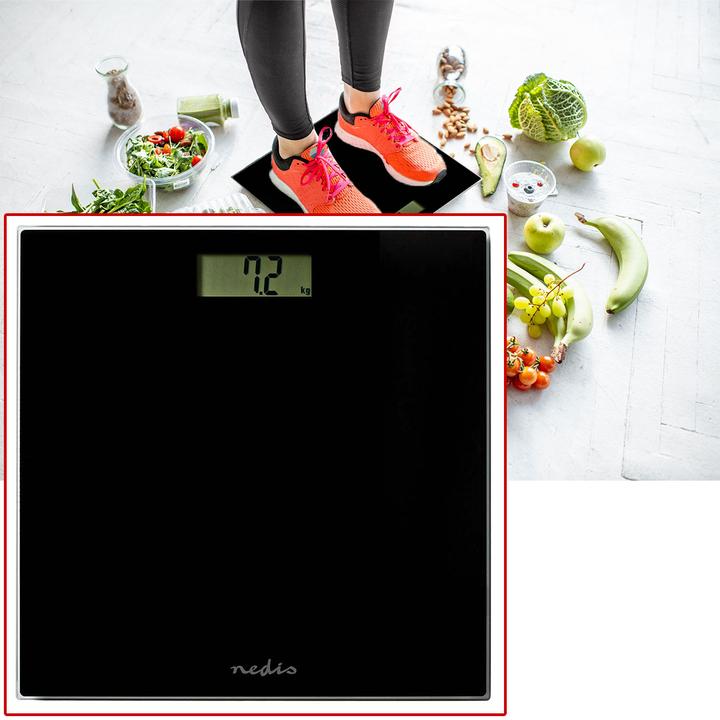 Actual product image Nedis Personal scale | Digital | Black | Tempered glass | Max. weighing capacity: 150 kg (150 kg)