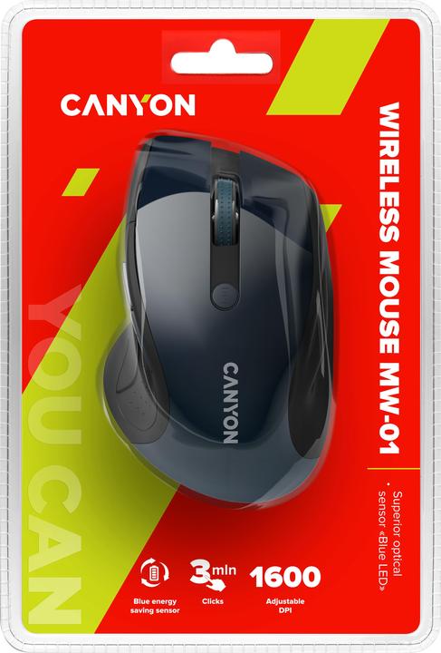 Immagine prodotto Canyon Mouse senza fili MW-01, sensore LED blu, 6 pulsanti, 2,4 GHz, nero (Senza fili)