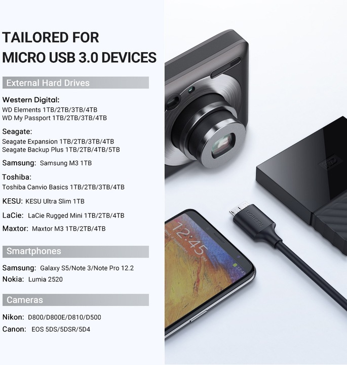 Produktbild Ugreen USB-C — USB Micro B (1 m, USB 3.2 Gen 1)