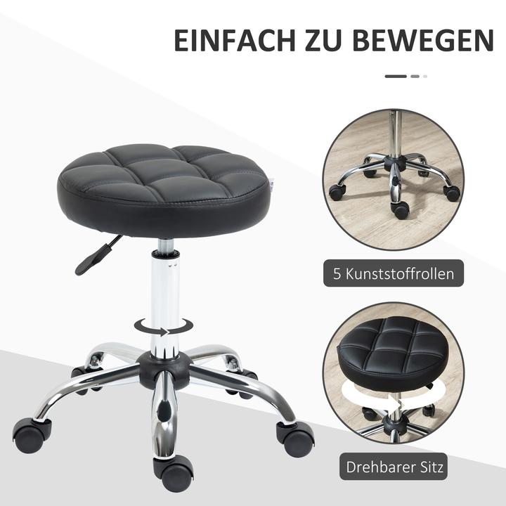 Produktbild Homcom Rollhocker Kunstleder, Stahl Schwarz