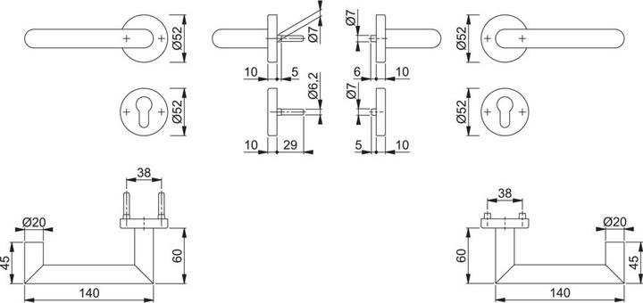 Produktbild Hoppe Drückergarnitur Rotterdam FS-E1401/42H/42HS,PZ,9,F69,TS 40-65 (Türgarnitur)