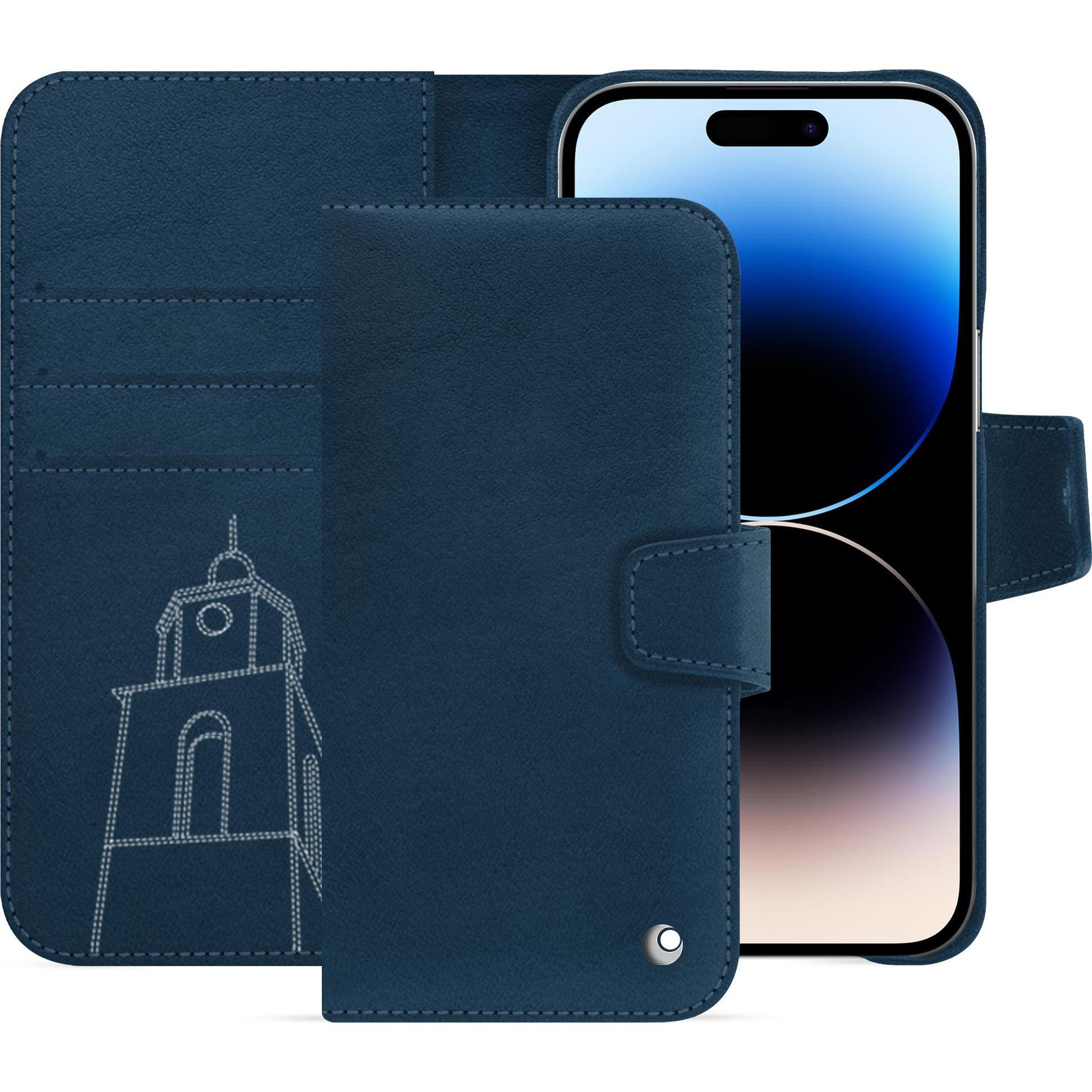 Noreve Lederschutzhülle Apple iPhone 15 Pro Max (Apple iPhone 15 Pro Max), Smartphone Hülle, Blau