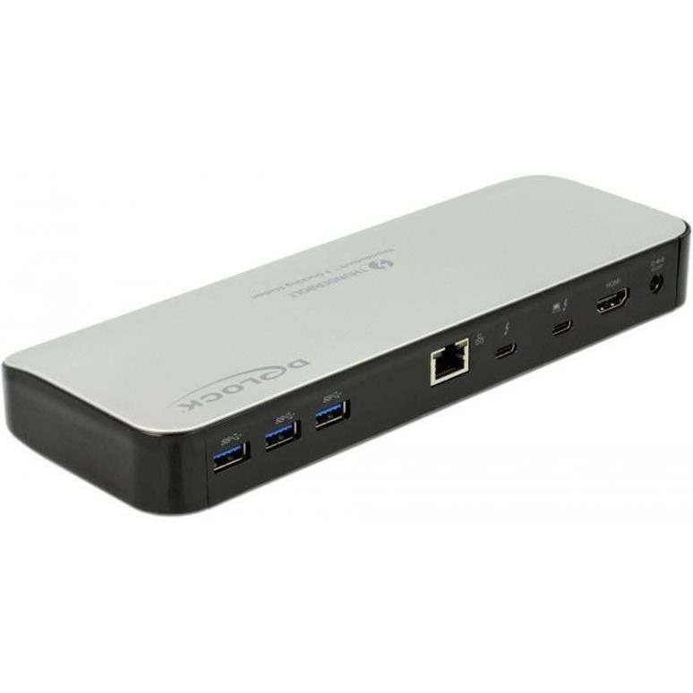 Delock Thunderbolt 3 Dockingstation 5K (Thunderbolt, 2 Ports), Dockingstation + USB Hub, Silber, Schwarz