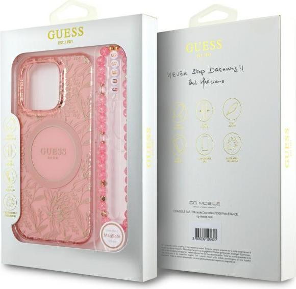 Productafbeelding Guess Bloemen met parelband hoesje voor Apple iPhone 16 Pro - roze (Apple iPhone 16 Pro)