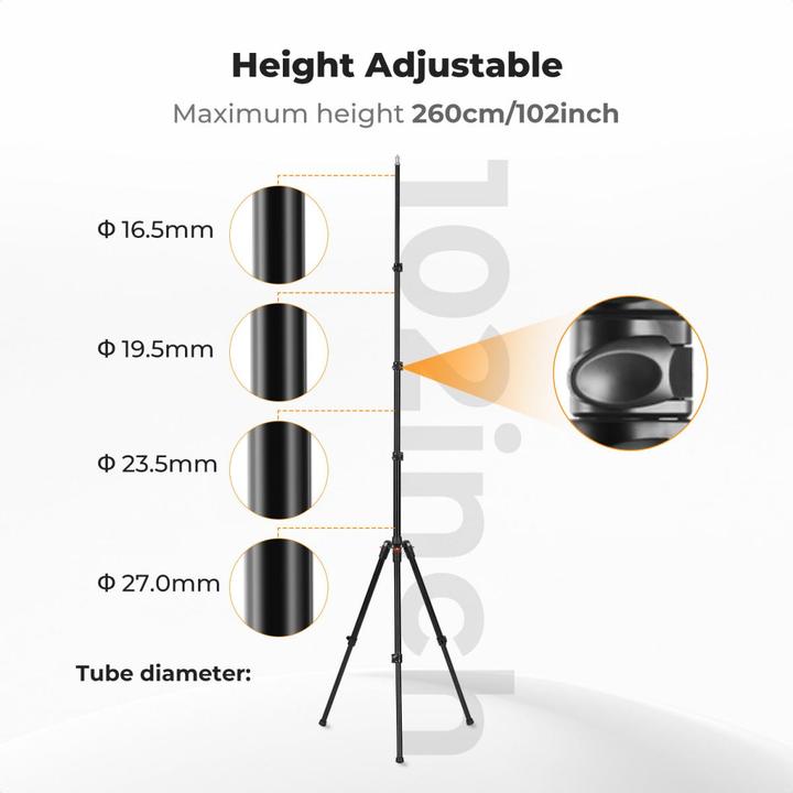 Produktbild K&F Concept 2.6m Extendable/Foldable Photography Light Stand, Carbon Fiber (5 kg)