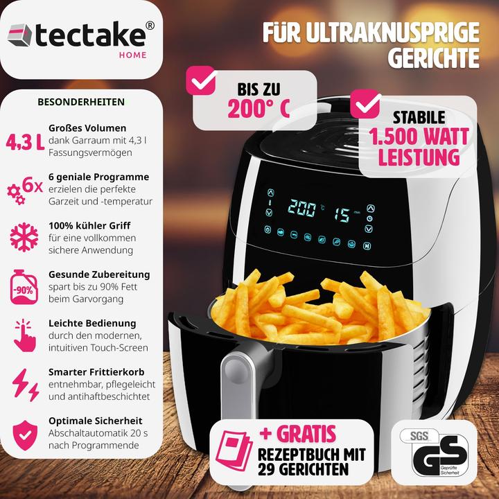 Actual product image tectake Air fryer Yaiza - 4.3 l capacity - Recipes booklet included