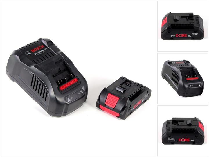 1x Bosch GBA 18 V 4,0 Ah ProCORE Einschub Akku (1600A016GB), 1x Bosch Ladegerät GAL 1880 CV für 14,4V - 18V Li-Ion (1600A00B8G)