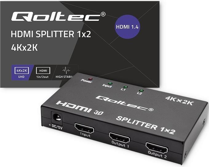 Produktbild Qoltec 51796 Aktiver HDMI-Splitter 2 x HDMI 4K x 2K | 3 4 Gbit/s