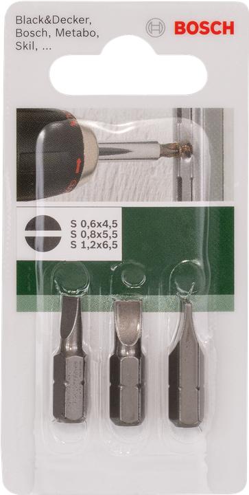 Immagine prodotto Bosch Zubehör Set di punte per cacciavite da 3 pezzi standard per viti con testa a intaglio (S) (6,5 mm, 4,5 mm, 5,5 mm)