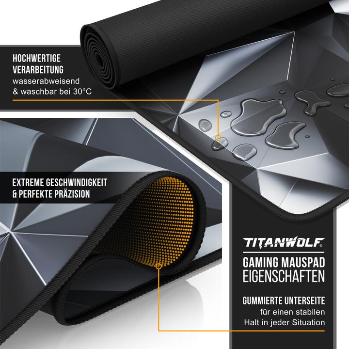 Image du produit Titanwolf Tapis de souris de jeu, Tapis de souris XXXL Speed 1200 x 600 mm, Vitesse & Précision, Black Crystal (XXL)